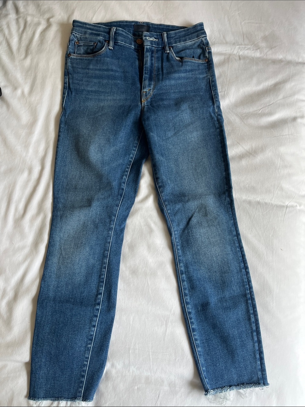 MOTHER denim high waisted looker ankle fray blue sky
